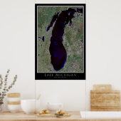 Poster Carte de l'affiche satellite du lac Michigan (Cuisine)