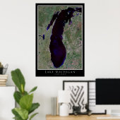 Poster Carte de l'affiche satellite du lac Michigan (Bureau à domicile)