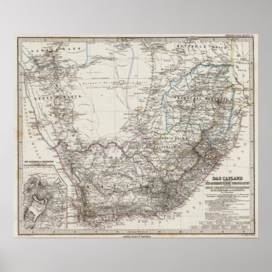Poster Carte de l'Afrique du Sud (Devant)