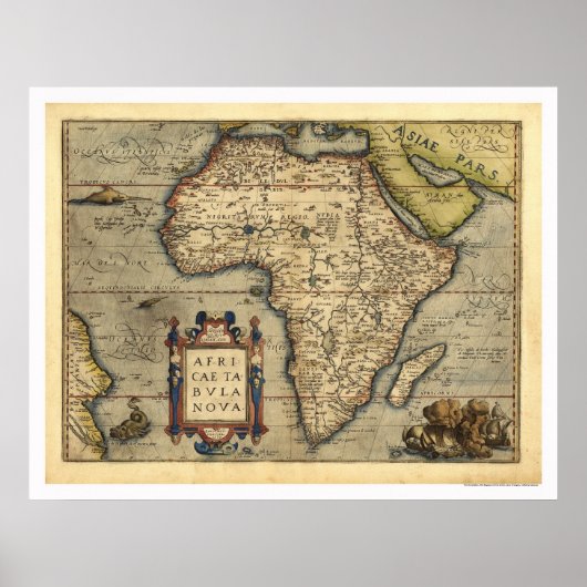 Poster Carte De L'Afrique Par Ortelius 1570 (Devant)