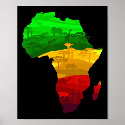 Poster Carte de l'Afrique Vert Jaune Rouge Fière Africain (Devant)