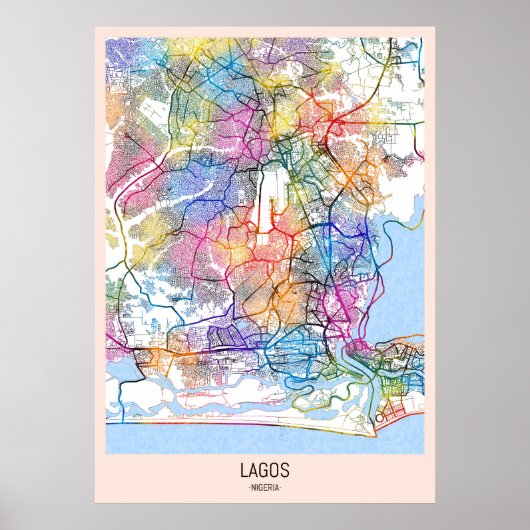 Poster Carte de Lagos Nigeria (Devant)