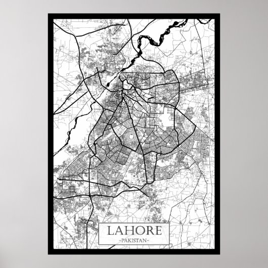 Poster Carte de Lahore Pakistan (Devant)
