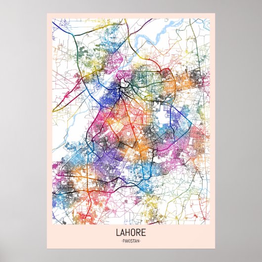 Poster Carte de Lahore Pakistan (Devant)