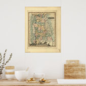 Poster Carte de l'Alabama 1826 (Cuisine)