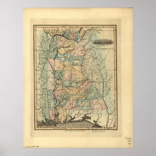 Poster Carte de l'Alabama 1826 (Devant)