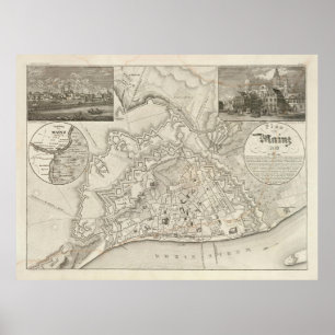 Poster Carte de l'Allemagne du vieux Mayence (1860)