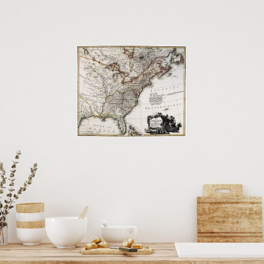 POSTER CARTE DE L'AMÉRIQUE, 1809 (Cuisine)