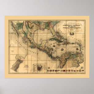 Poster Carte de l'Amérique centrale (1845)