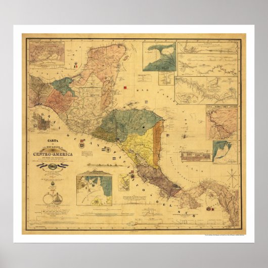 Poster Carte de l'Amérique centrale 1862 (Devant)