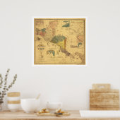 Poster Carte de l'Amérique centrale 1862 (Cuisine)