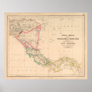 Poster Carte de l'Amérique centrale ancienne (1857) Pays