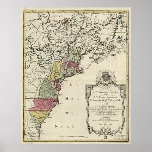 Poster Carte de l'Amérique coloniale par Matthaus Lotter (Devant)
