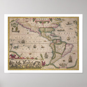 Poster Carte de l'Amérique, du Mercator 'Atlas', pub. par