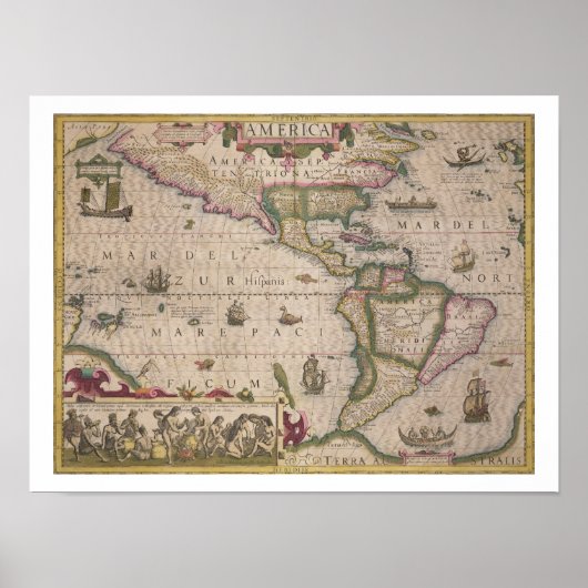 Poster Carte de l'Amérique, du Mercator 'Atlas', pub. par (Devant)