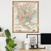 Poster Carte de l'Amérique du Nord (1859) (Bureau à domicile)