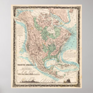 Poster Carte de l'Amérique du Nord (1859)