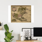 Poster Carte de l'Amérique du Nord datée 1694 (Bureau à domicile)