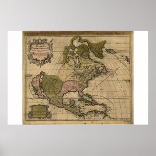 Poster Carte de l'Amérique du Nord datée 1694