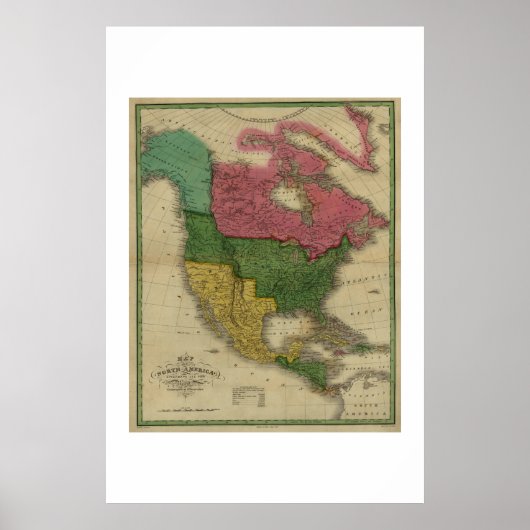 Poster Carte de l'Amérique du Nord datée 1826 (Devant)