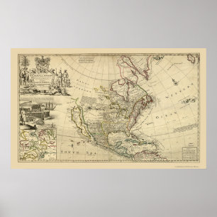 Poster Carte de l'Amérique du Nord par Herman Moll 1715