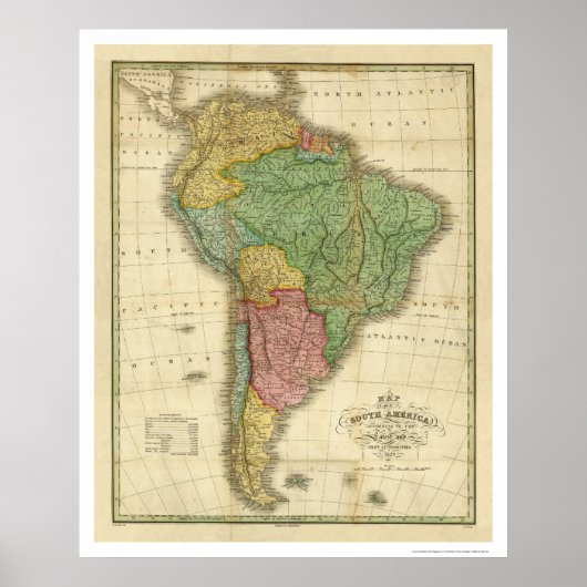 Poster Carte de l'Amérique du Sud par Finley 1826 (Devant)
