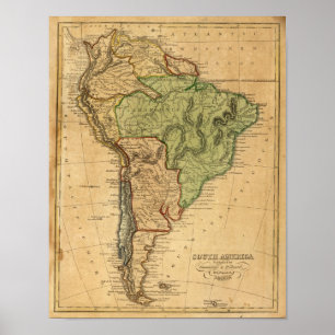 Poster Carte de l'Amérique du Sud par Worcester