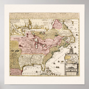 Poster Carte de l'Amérique en français médiéval Québec/No