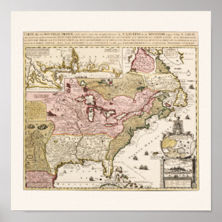 Poster Carte de l'Amérique en français médiéval Québec/No