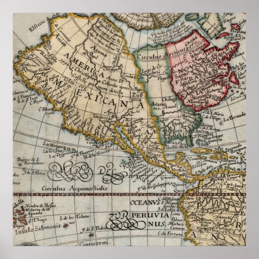 Poster Carte de l'Amérique mexicaine Vintage (Devant)