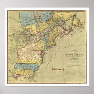 Poster Carte de l'Amérique révolutionnaire 1771
