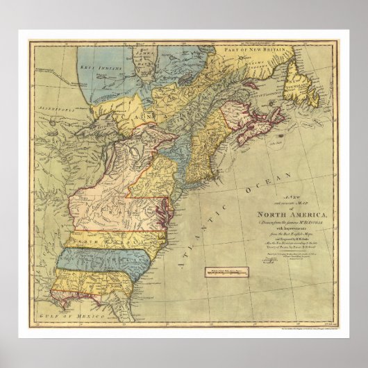 Poster Carte de l'Amérique révolutionnaire 1771 (Devant)