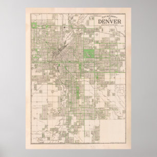 Poster Carte de l'ancien CO de Denver (1908) Colorado Vin