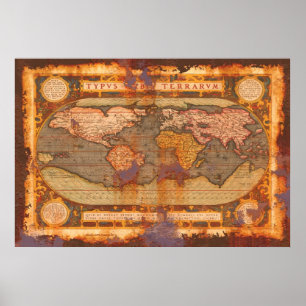 Poster Carte de l'Ancien Monde d'Ortelius dans le style R