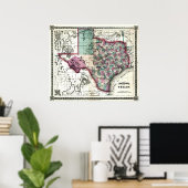 Poster Carte de l'ancien Texas de 1866 (Bureau à domicile)
