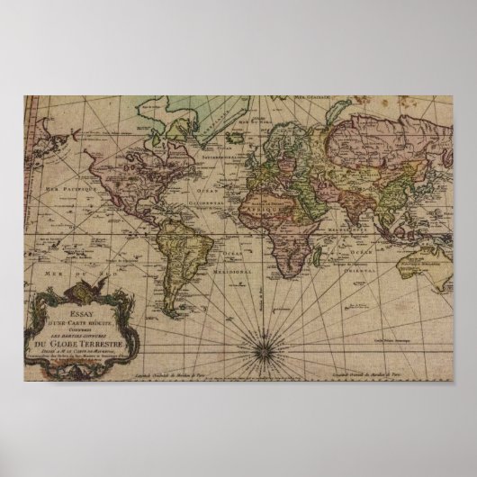 Poster Carte de l'ancienne boussole du monde (Devant)