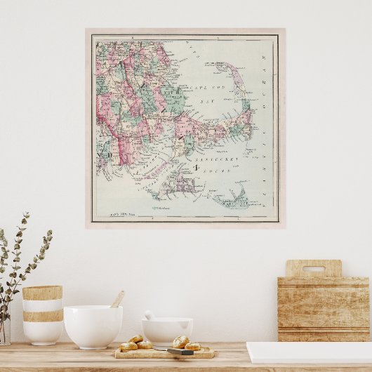 Poster Carte de l'ancienne Cape Cod MA (1878) (Cuisine)