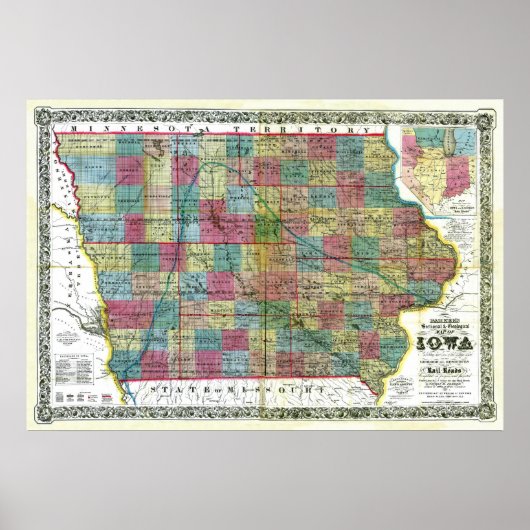 Poster Carte de l'ancienne Iowa de 1856 (Devant)