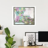Poster Carte de l'ancienne Louisiane 1848 (Bureau à domicile)