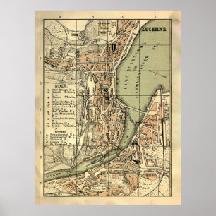 Poster Carte de l'ancienne Lucerne Suisse (1887)