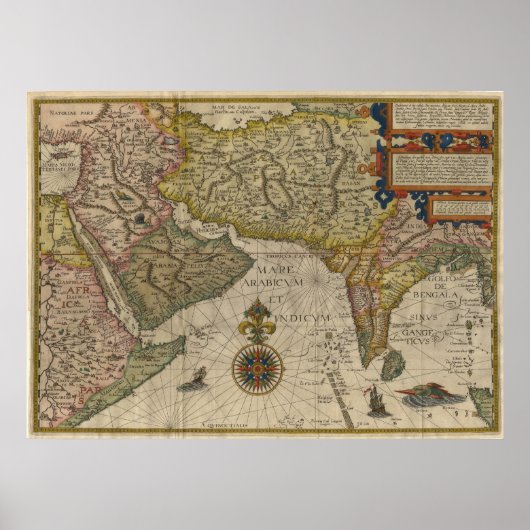 Poster Carte de l'Asie du Sud 1596 (Devant)