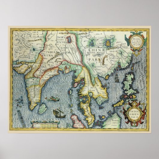 Poster Carte de l'Asie du Sud-Est antique par Mercator / (Devant)