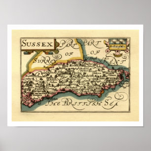 Poster Carte de l'Atlas Antiquaire du comté de Sussex Ang