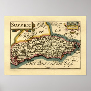 Poster Carte de l'Atlas Antiquaire du comté de Sussex Ang