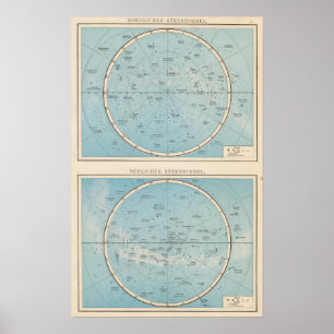 Poster Carte de l'Atlas céleste N, S Sternhimmel