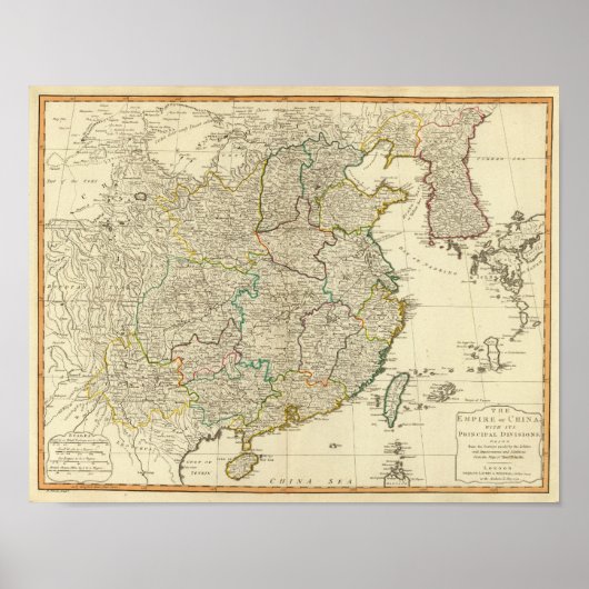 Poster Carte de l'atlas Chine, Corée (Devant)