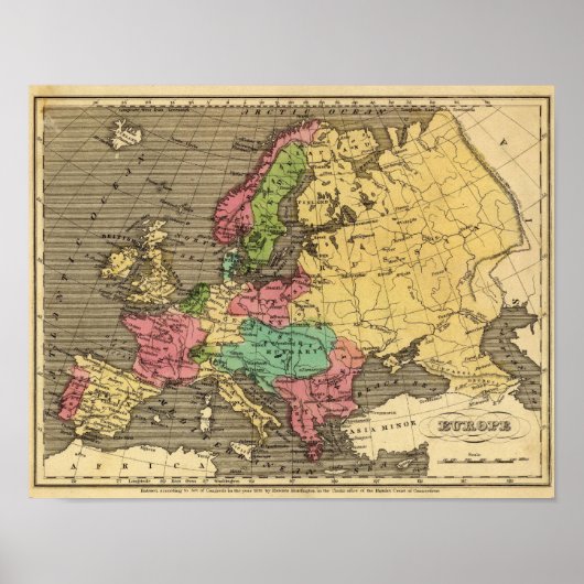 Poster Carte de l'Atlas couleur main en Europe (Devant)