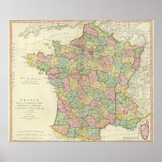 Poster Carte de l'Atlas de France avec évêques (Devant)
