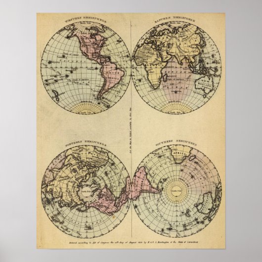 Poster Carte de l'Atlas des Hémisphères colorés à la main (Devant)