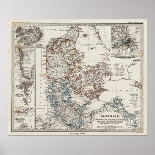 Poster Carte de l'Atlas du Danemark avec 5 cartes d'entré (Devant)